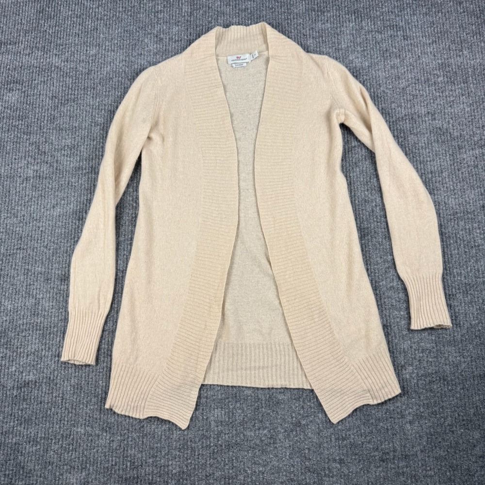Vineyard Vines Cardigan Womens S 100% Cashmere Open Front Sweater Beige Hygge